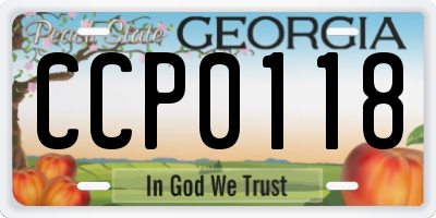 GA license plate CCP0118