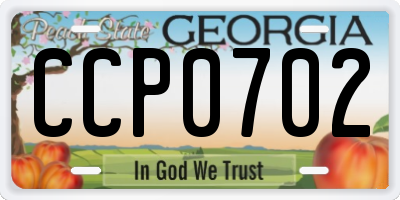 GA license plate CCP0702