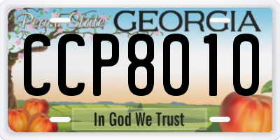 GA license plate CCP8010