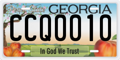 GA license plate CCQ0010
