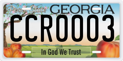 GA license plate CCR0003