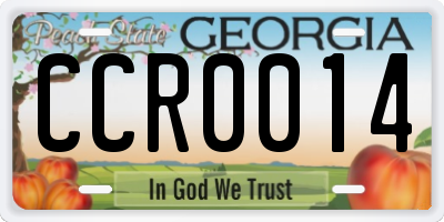 GA license plate CCR0014