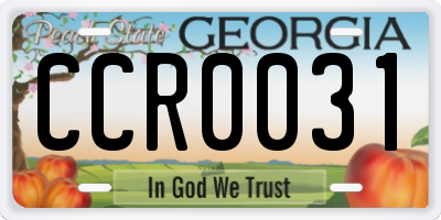 GA license plate CCR0031