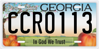 GA license plate CCR0113