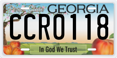 GA license plate CCR0118