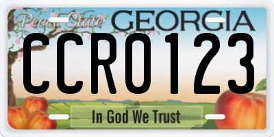GA license plate CCR0123