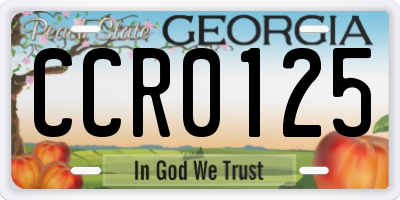 GA license plate CCR0125
