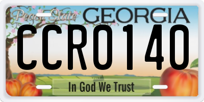 GA license plate CCR0140
