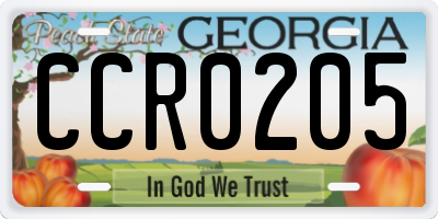 GA license plate CCR0205
