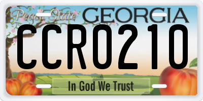 GA license plate CCR0210