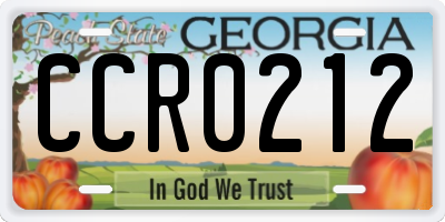 GA license plate CCR0212