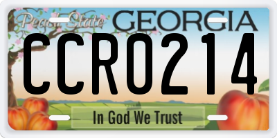 GA license plate CCR0214