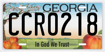 GA license plate CCR0218