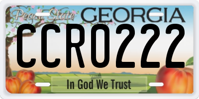 GA license plate CCR0222
