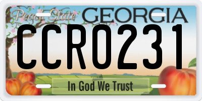 GA license plate CCR0231