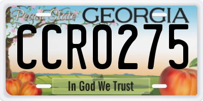 GA license plate CCR0275