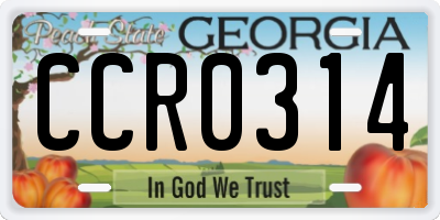 GA license plate CCR0314