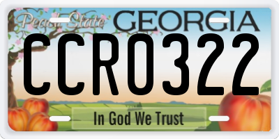 GA license plate CCR0322