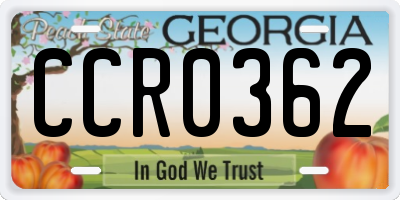 GA license plate CCR0362