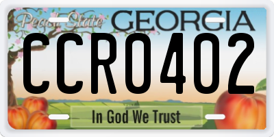GA license plate CCR0402