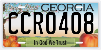 GA license plate CCR0408