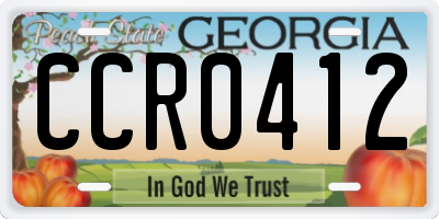 GA license plate CCR0412