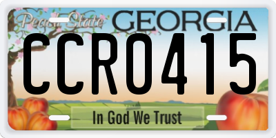 GA license plate CCR0415