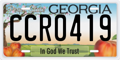 GA license plate CCR0419