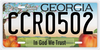 GA license plate CCR0502