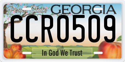 GA license plate CCR0509