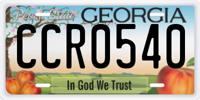 GA license plate CCR0540