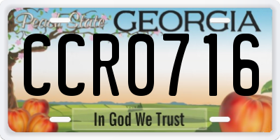 GA license plate CCR0716