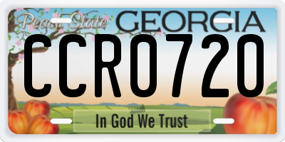 GA license plate CCR0720