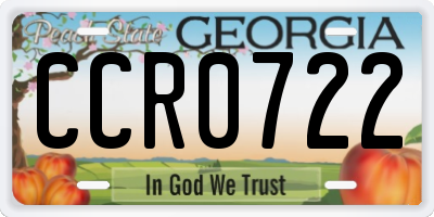 GA license plate CCR0722