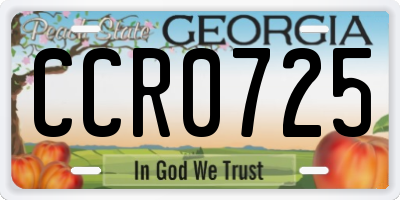 GA license plate CCR0725