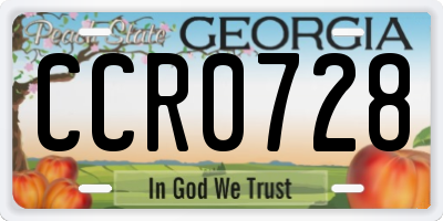 GA license plate CCR0728