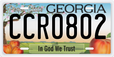 GA license plate CCR0802