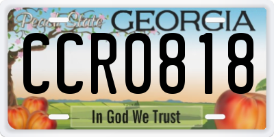 GA license plate CCR0818