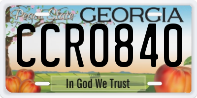 GA license plate CCR0840