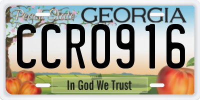 GA license plate CCR0916