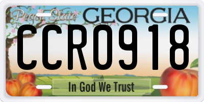 GA license plate CCR0918