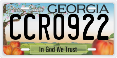 GA license plate CCR0922