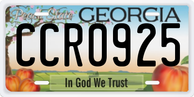 GA license plate CCR0925