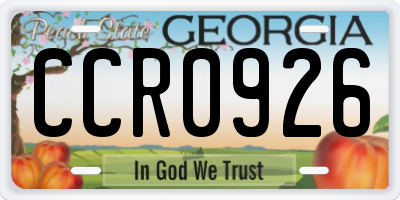 GA license plate CCR0926