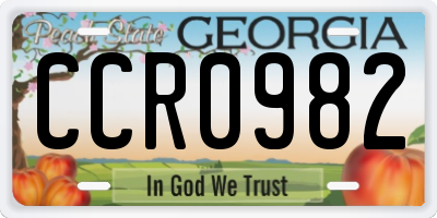 GA license plate CCR0982