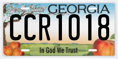 GA license plate CCR1018
