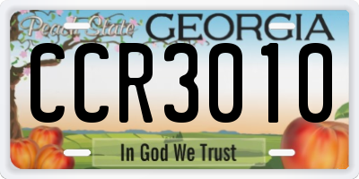 GA license plate CCR3010
