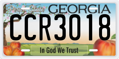 GA license plate CCR3018