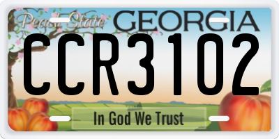 GA license plate CCR3102