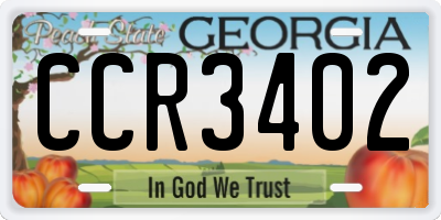 GA license plate CCR3402